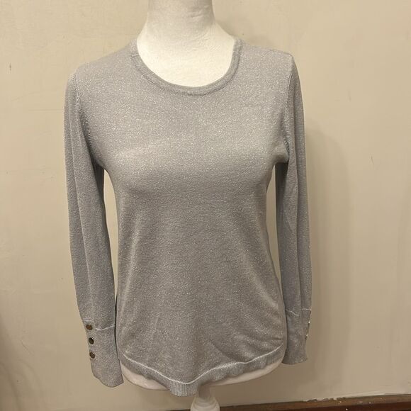 JM Collection silver sparkly long sleeve crewneck sweater Size MP New - Picture 2 of 9